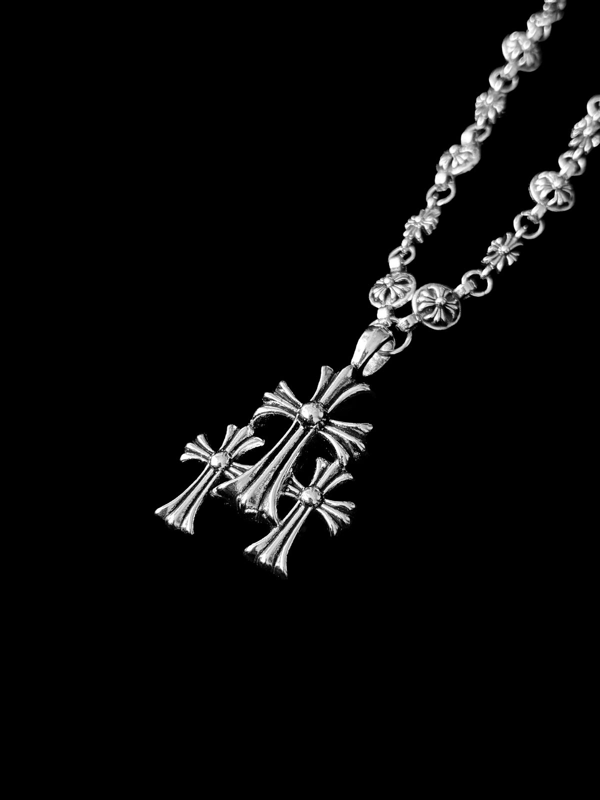 Chrome Triple Cross Necklace