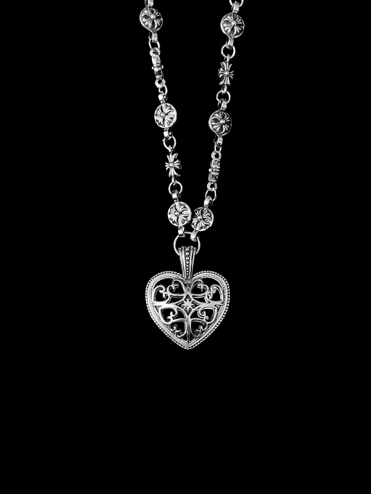 Chrome Filigree Heart Necklace