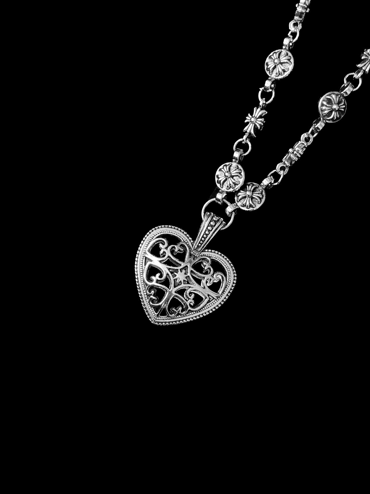 Chrome Filigree Heart Necklace