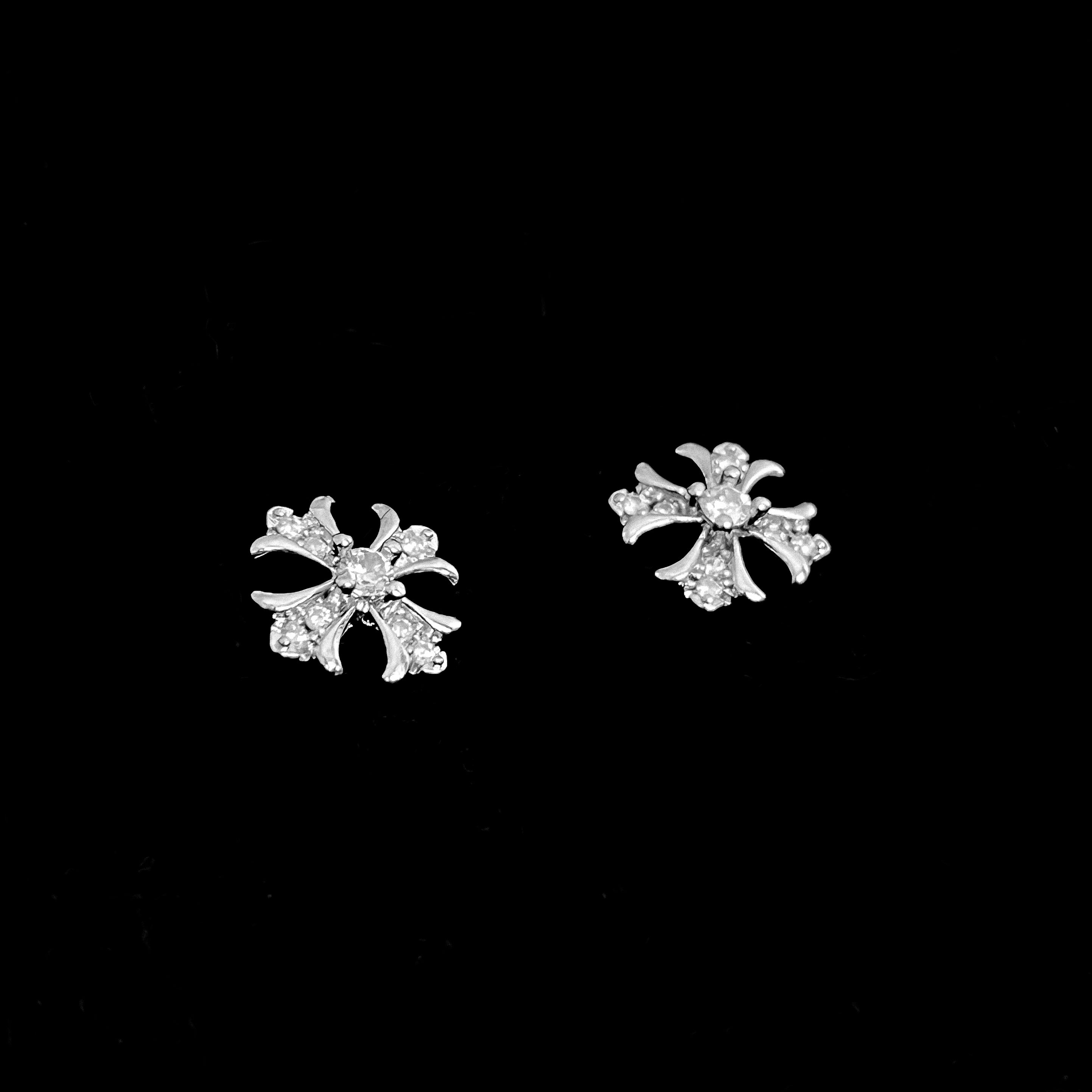 Chrome Crystal Cross Stud Earrings