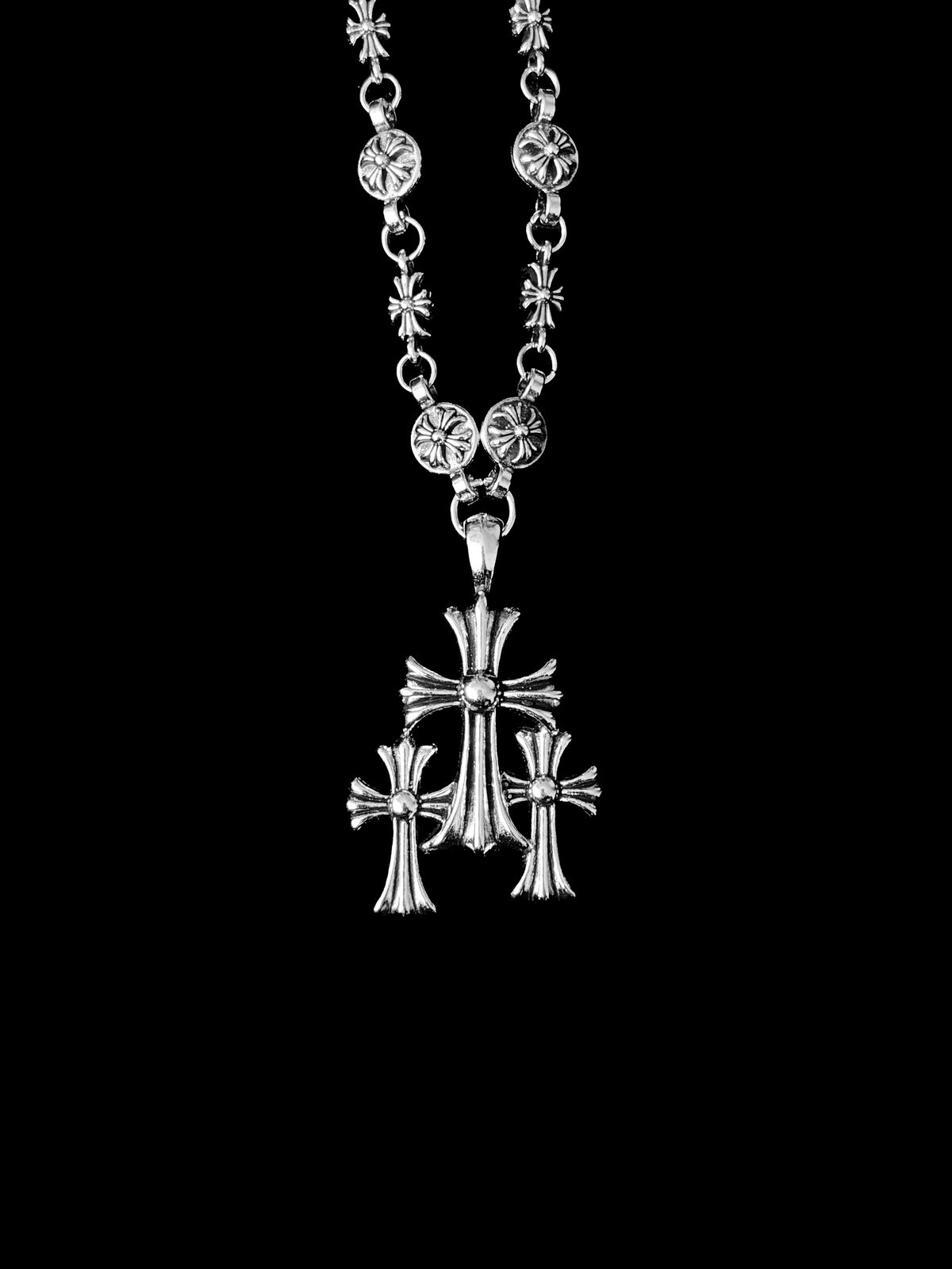 Chrome Triple Cross Necklace