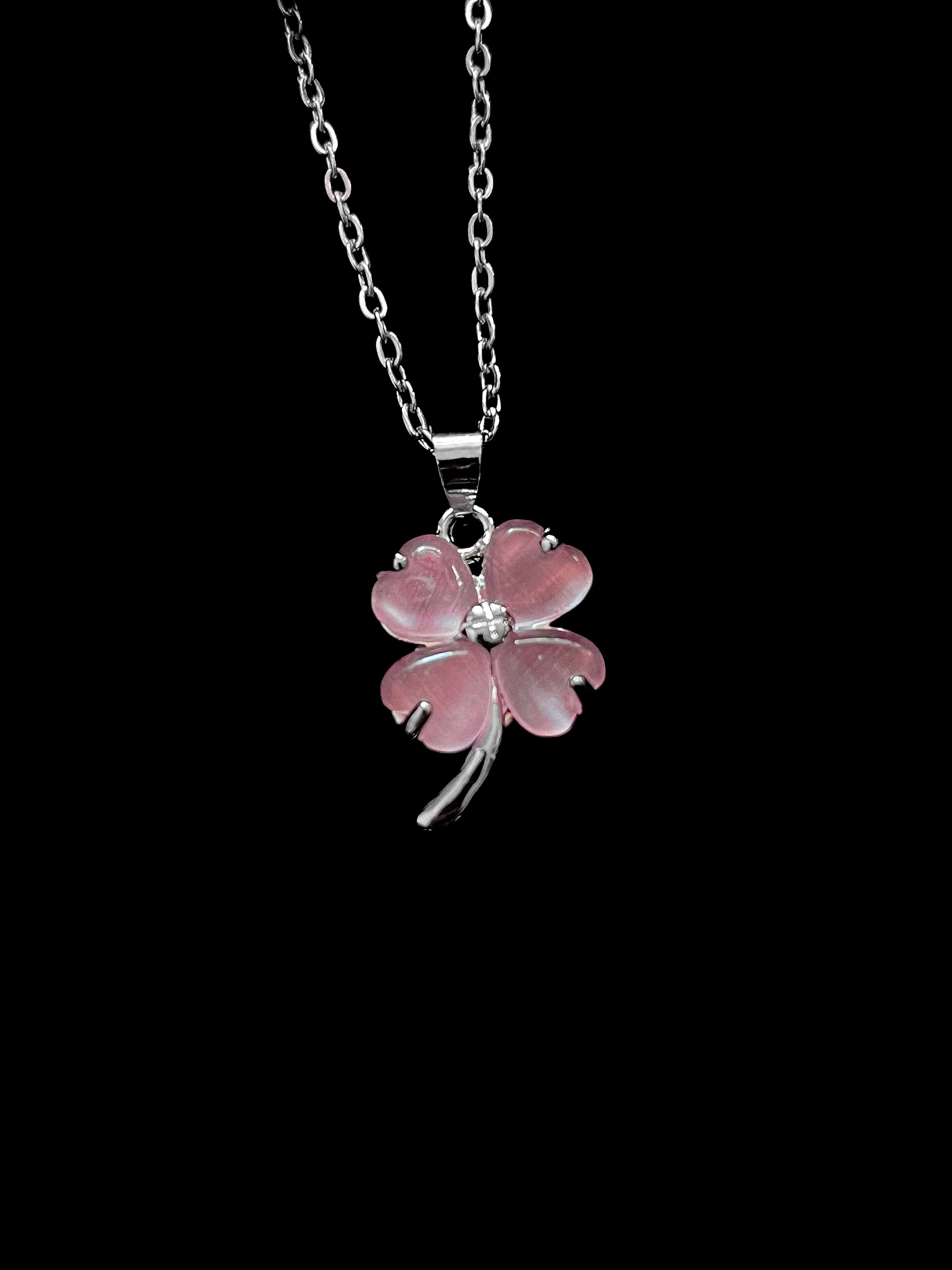 Pink Clover Pendant Necklace