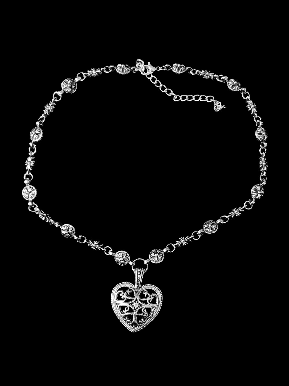 Chrome Filigree Heart Necklace
