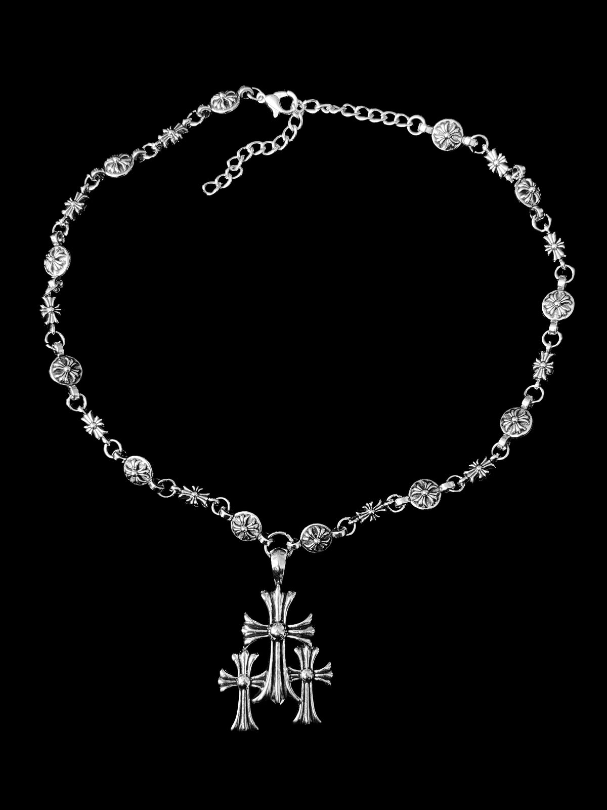 Chrome Triple Cross Necklace