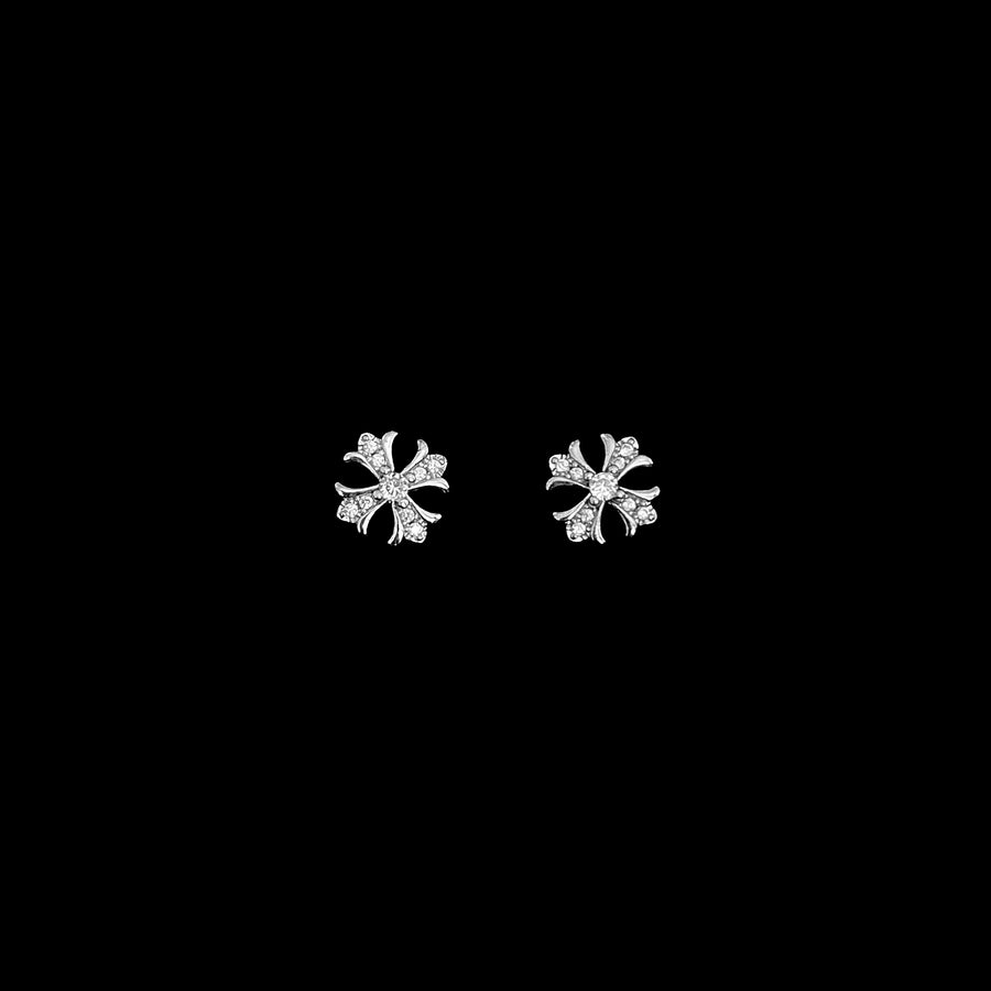 Chrome Crystal Cross Stud Earrings