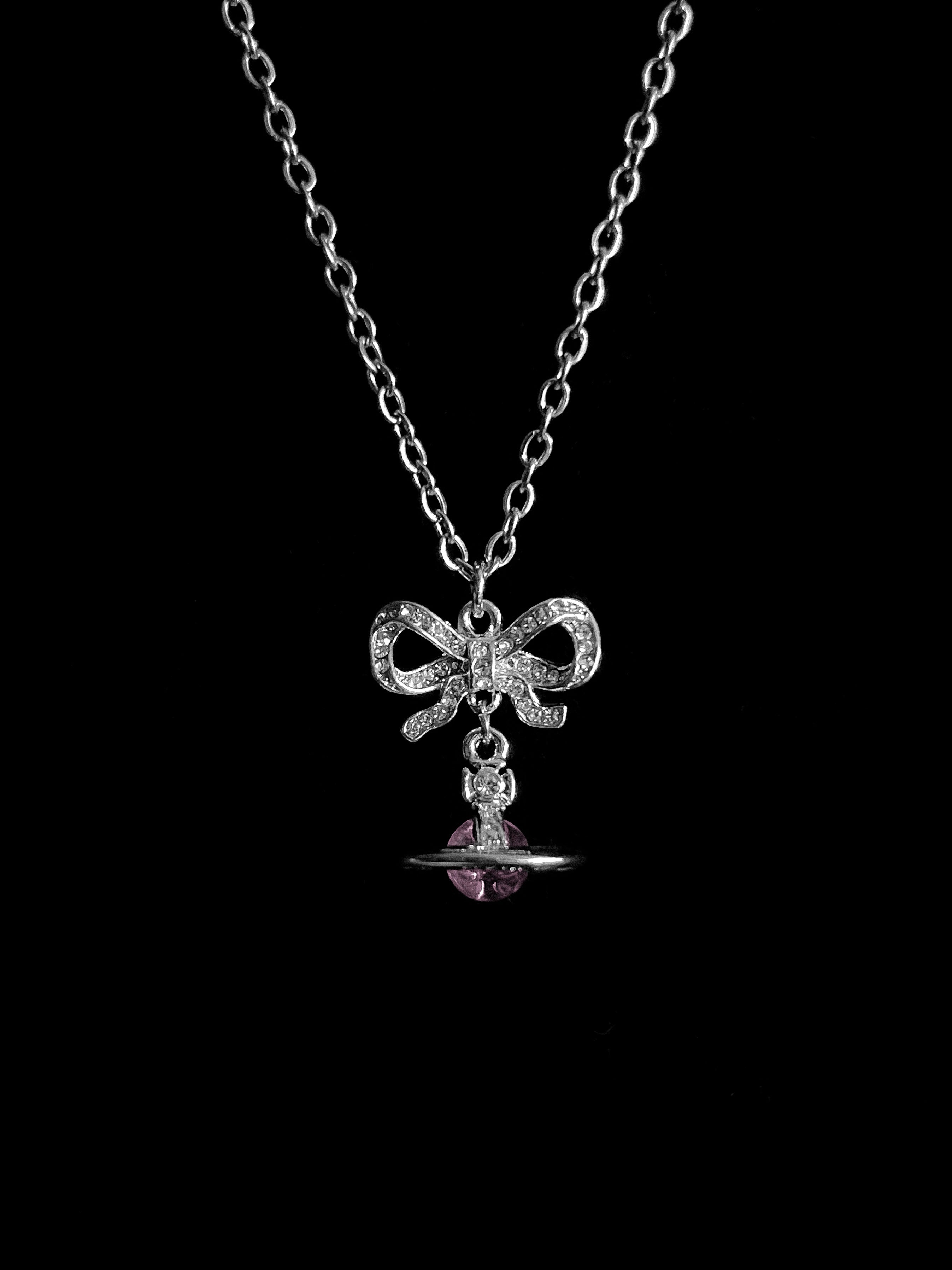 Midnight Bow Orb Necklace