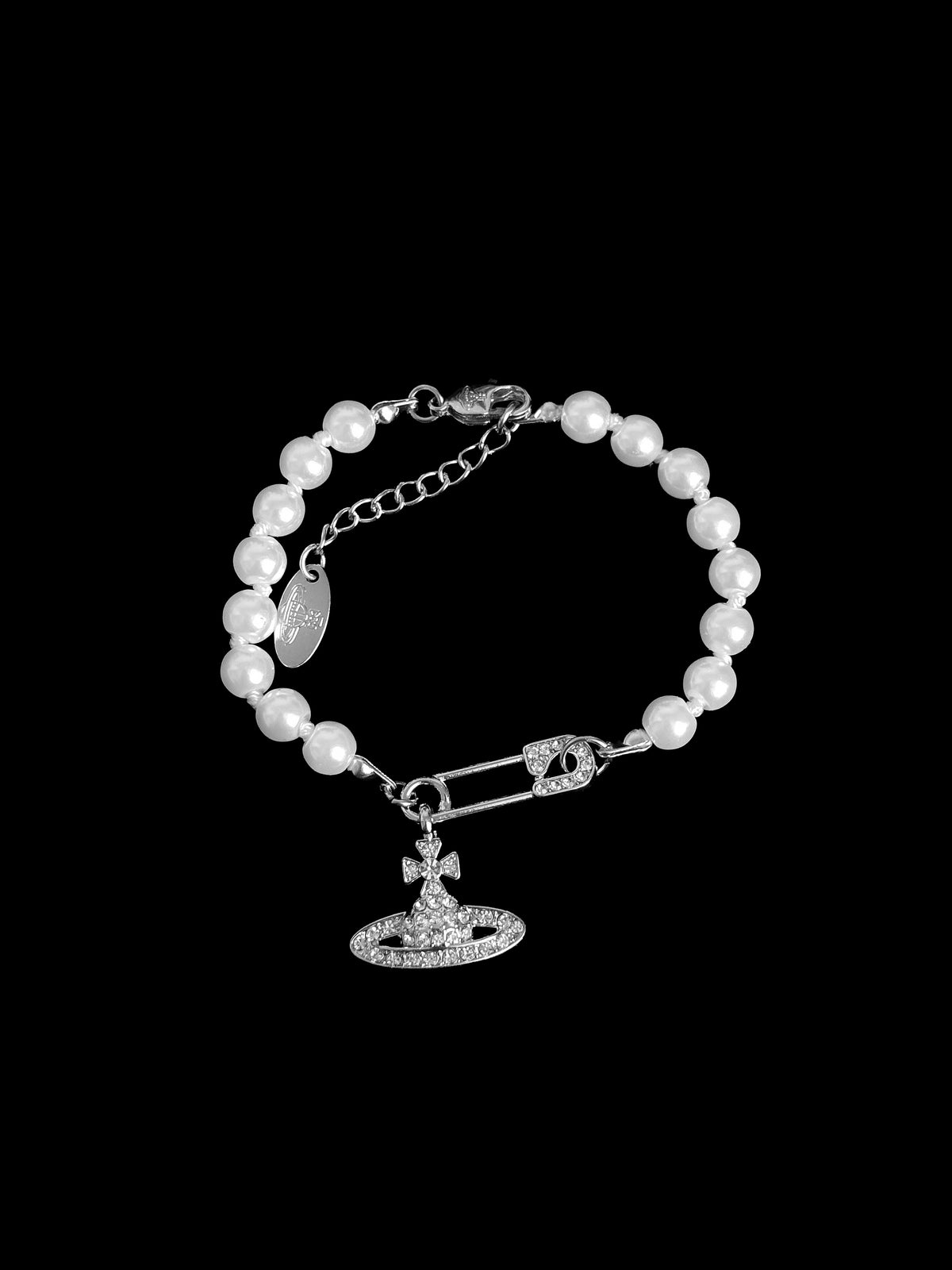 Vivienne W. Pearl Orb Safety Pin Bracelet