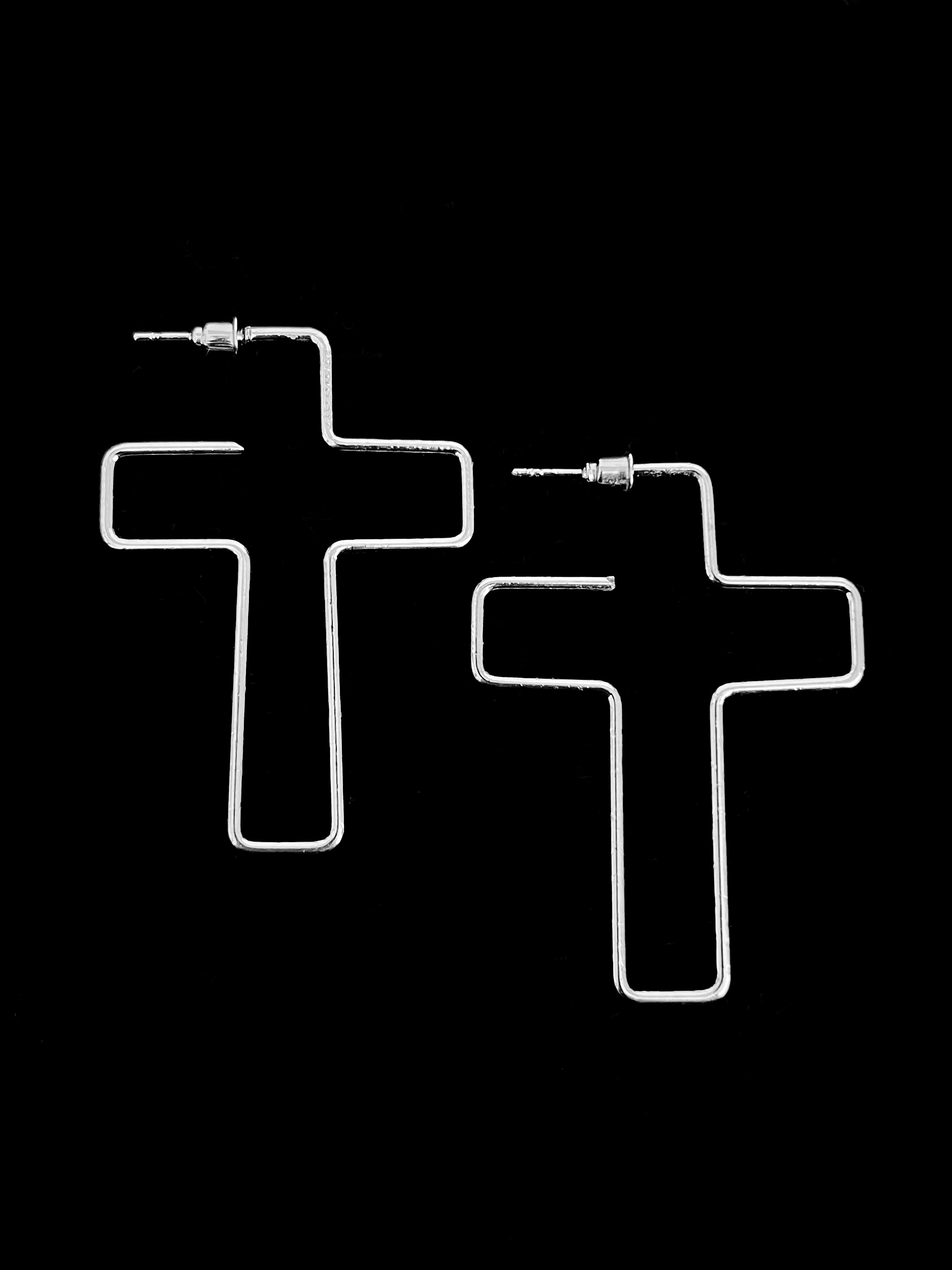 Silver Wire Cross Stud Earrings