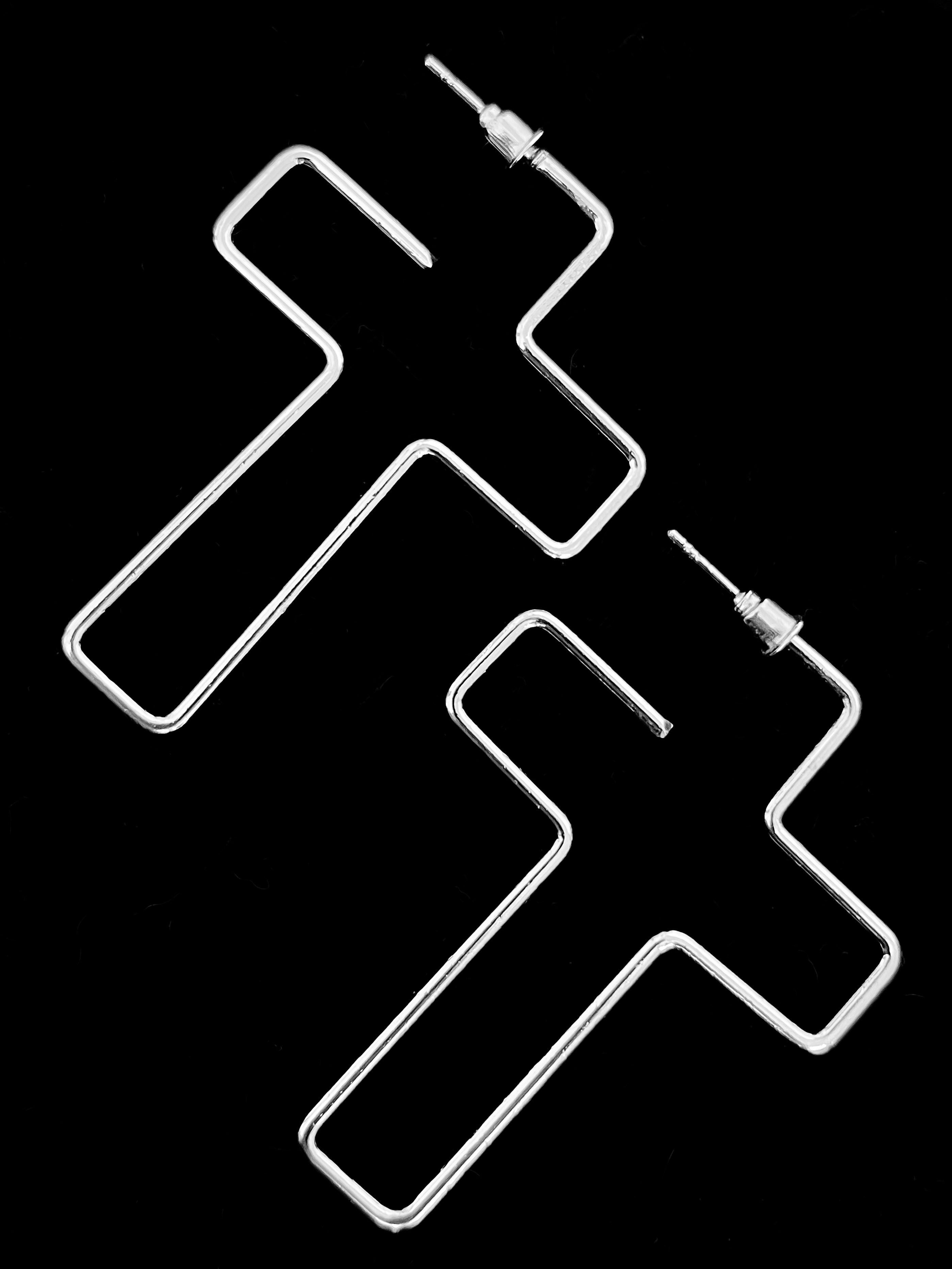 Silver Wire Cross Stud Earrings