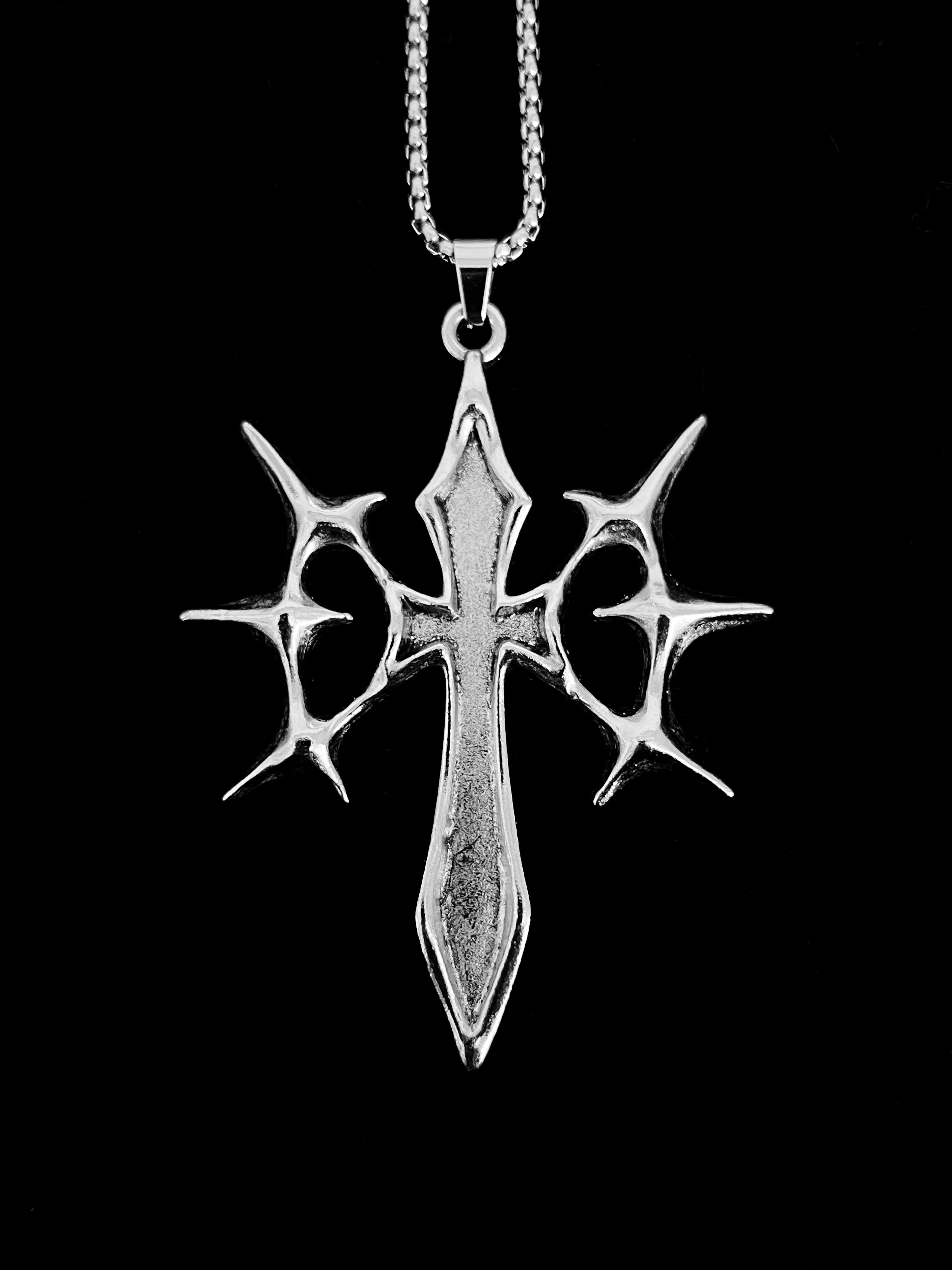 Thorn Cross Silver Pendant Necklace