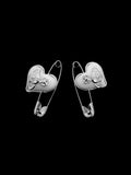 White Enamel Heart Safety Pin Earrings